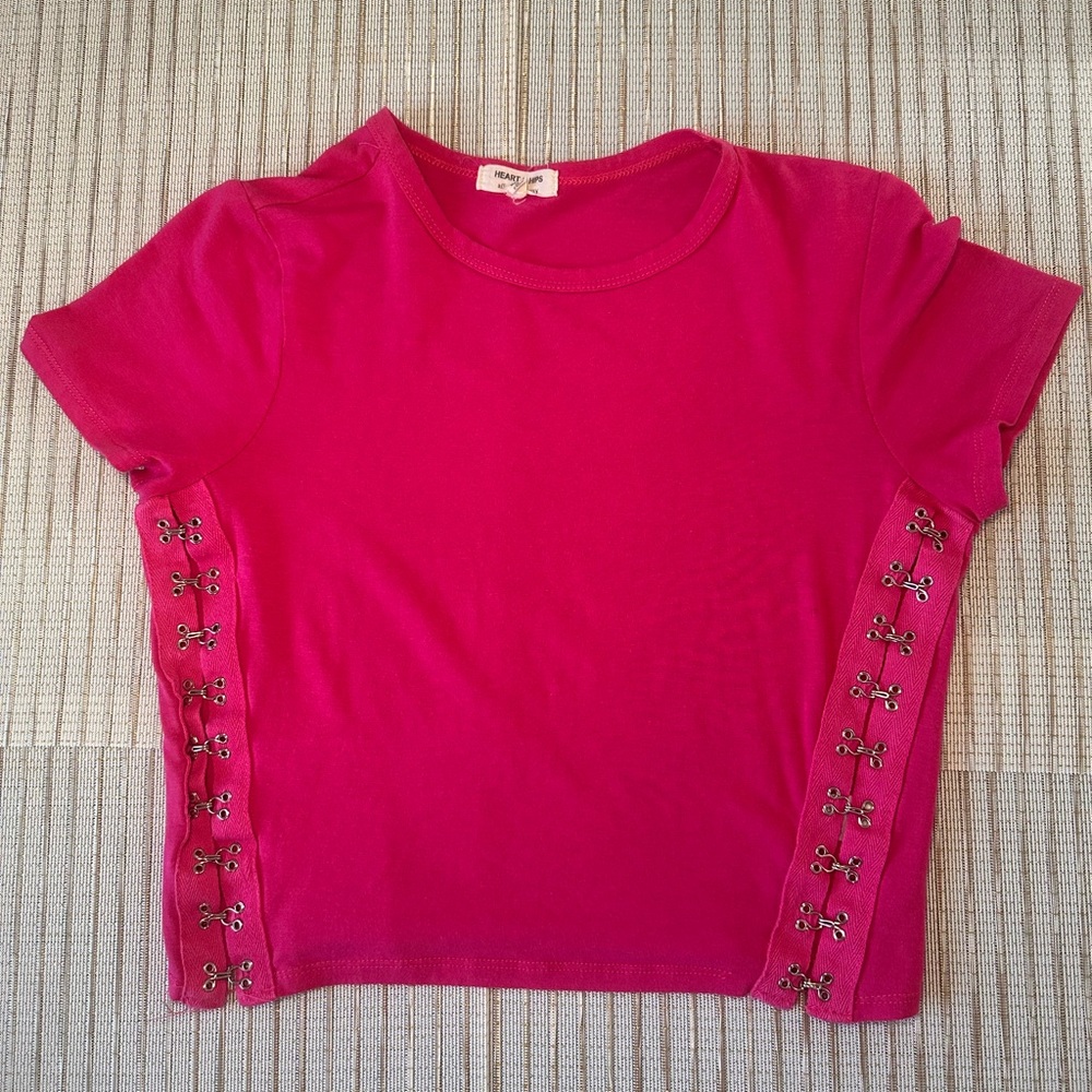 Heart & Hips Hot Pink Cropped Top with Side Hook Detail - Size M